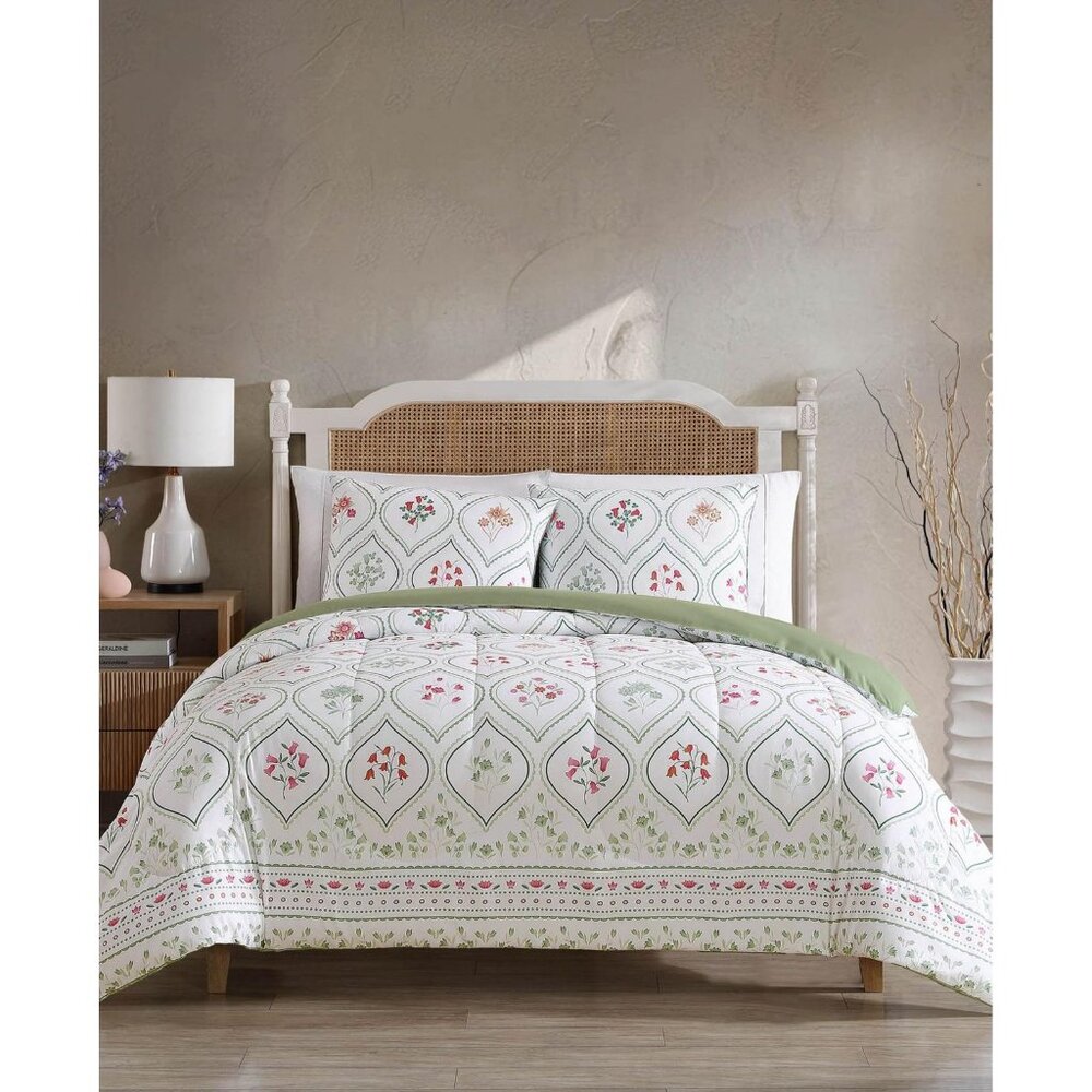 NEW Hallmart Trisha Floral-Print 3-Piece Comforter Set 92836 Green Multi King